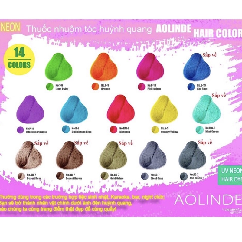 MÀU NHUỘM TÓC PHẢN QUANG AOLINDE 200ML MÀU HỒNG PINKISSIMO Phát sáng trong đêm dưới đèn UV Neon