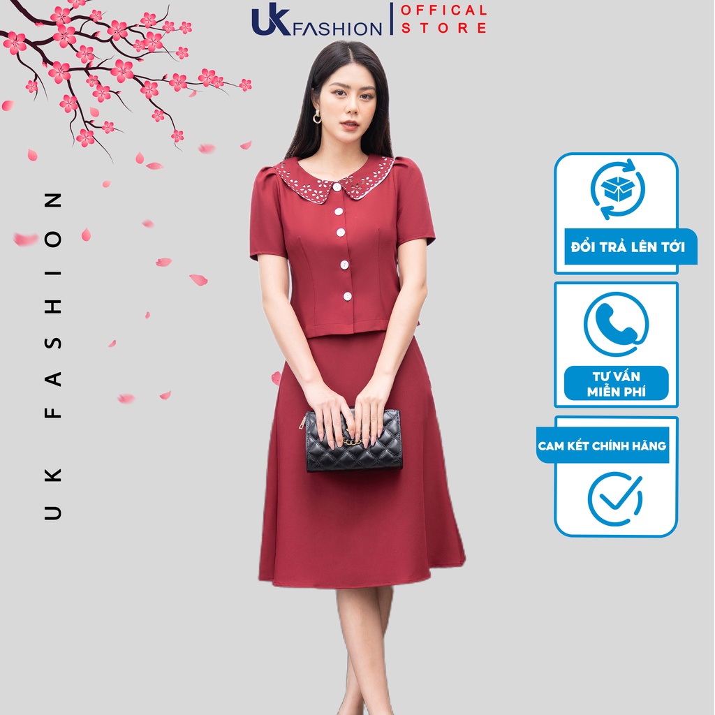 Set Áo Váy Nữ Công Sở Thời Trang Uk Fashion Thiết Kế Cổ Laze Kết Hợp Chân Xòe Chất Vải Nhập Hàn Mềm Mại NKBD2203009