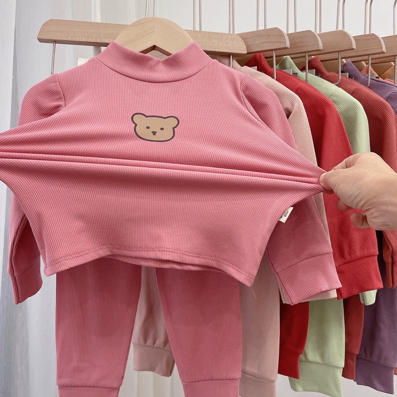 BÉ GÁI - COMBO 2 BỘ TĂM GẤU LÓT LÔNG SIÊU DÀY DẶN CHO BÉ. BỘ LÓT LÔNG GIỮ NHIỆT CHO BÉ GÁI.