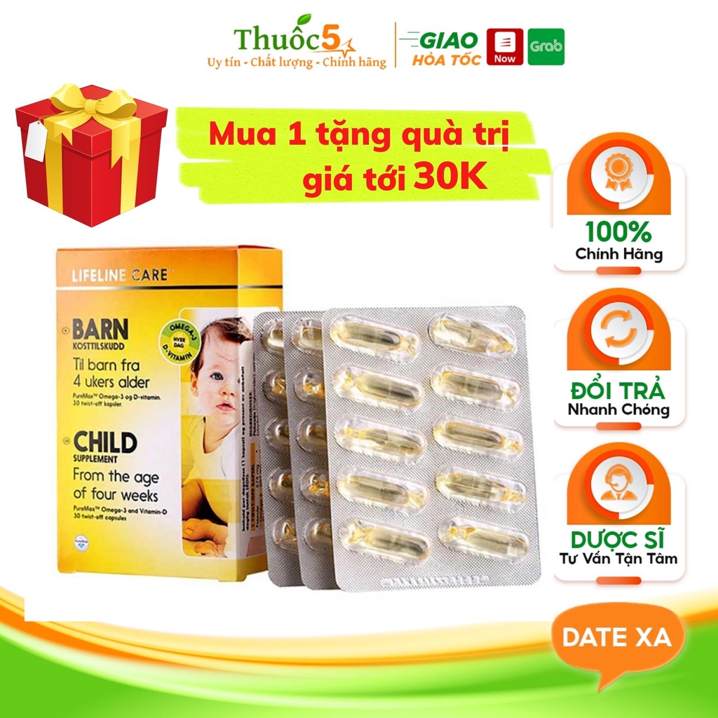 Dầu Cá Kim Cương LifelineCare Barn Nauy Hỗ Trợ Tăng Cường Hấp Thu Canxi, Phát Triển Não Bộ Hộp 30 Viên