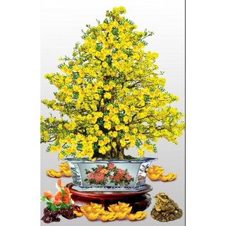 Tranh chậu mai không viền ngang 120cm cao 205cm
