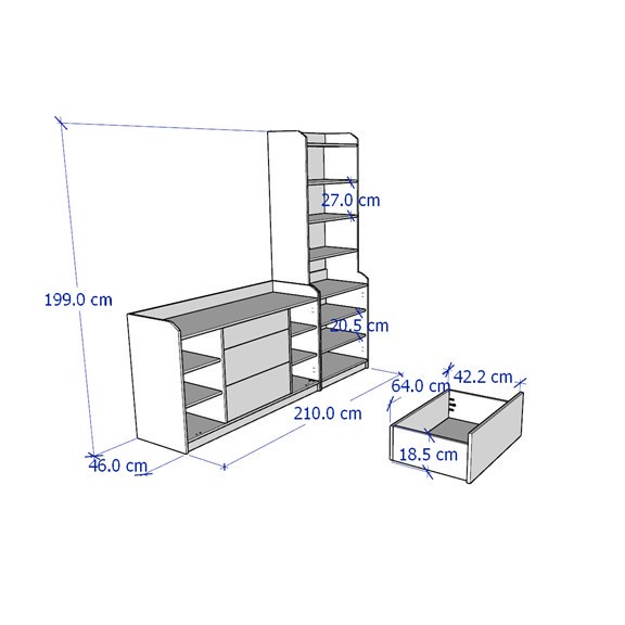 BAHIA, COMBO Tủ kệ để đồ kết hợp kệ kệ để đồ STO_063, 210x46x199cm, kệ gỗ tủ gỗ Scandi Home