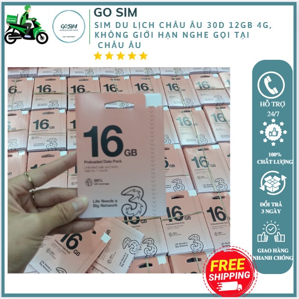 Sim Du Lịch Châu Âu 30 Ngày, 12GB 4G Tốc Độ Cao, Nghe Gọi Miễn Phí