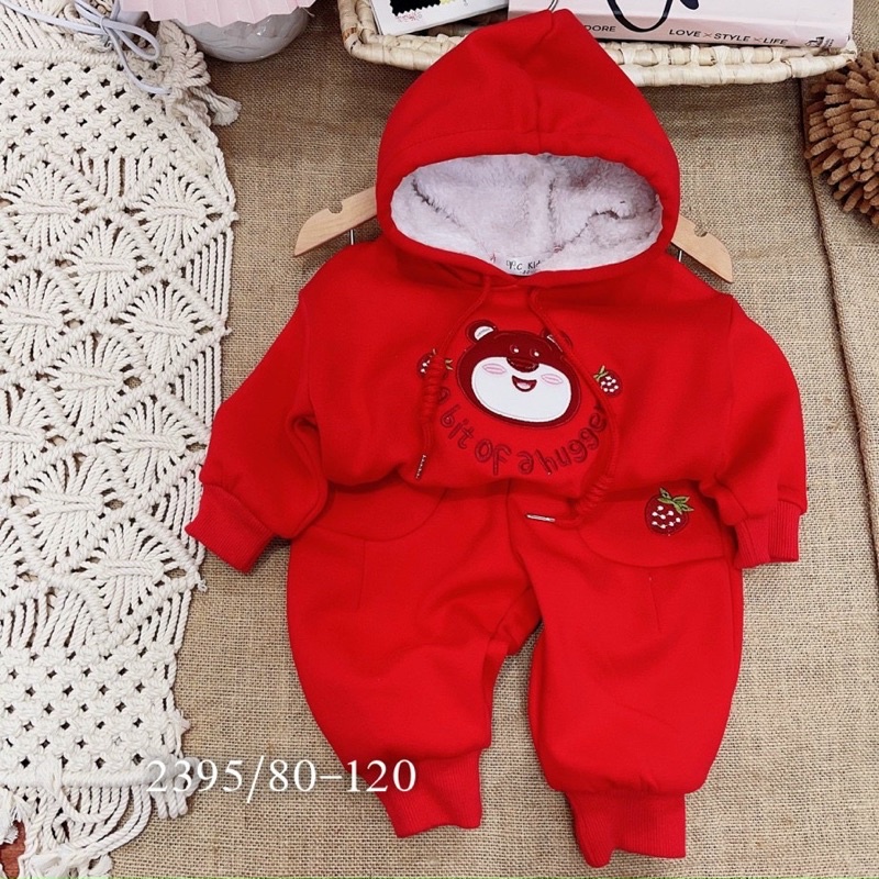 Bộ đỏ lót nỉ noel, tết cho bé trai bé gái