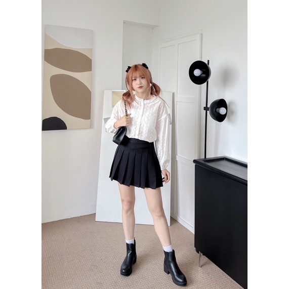 Chân váy tennis form ngắn xếp ly lưng cao màu đen, nâu Wee Skirt - Sibling House