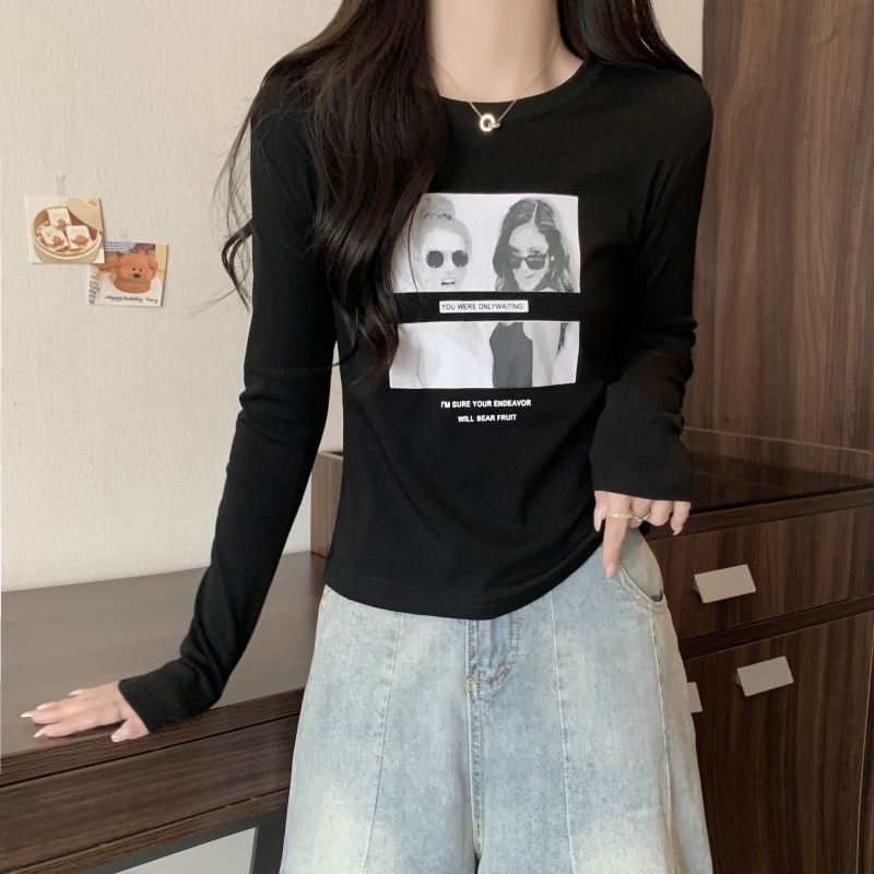 ZHELIHANGFEI Áo Thun Tay Dài Cổ Tròn In Họa Tiết Thời Trang Xu Hướng Mỹ