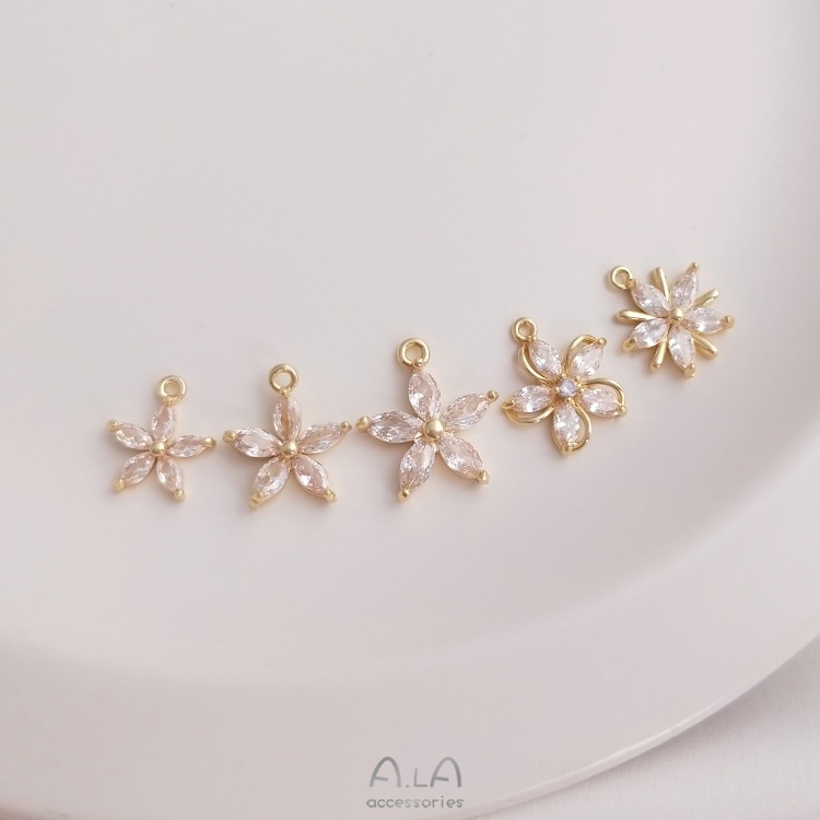 Mặt Dây Chuyền / Vòng Tay / Khuyên Tai Mạ Vàng 14K Hình Hoa Anh Đào / Trái Tim Nhiều Màu Sắc diy