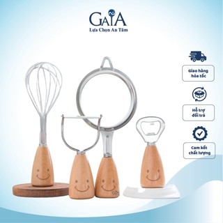 Cây đánh trứng cầm tay inox không gỉ cán cầm bằng gỗ in mặt cười