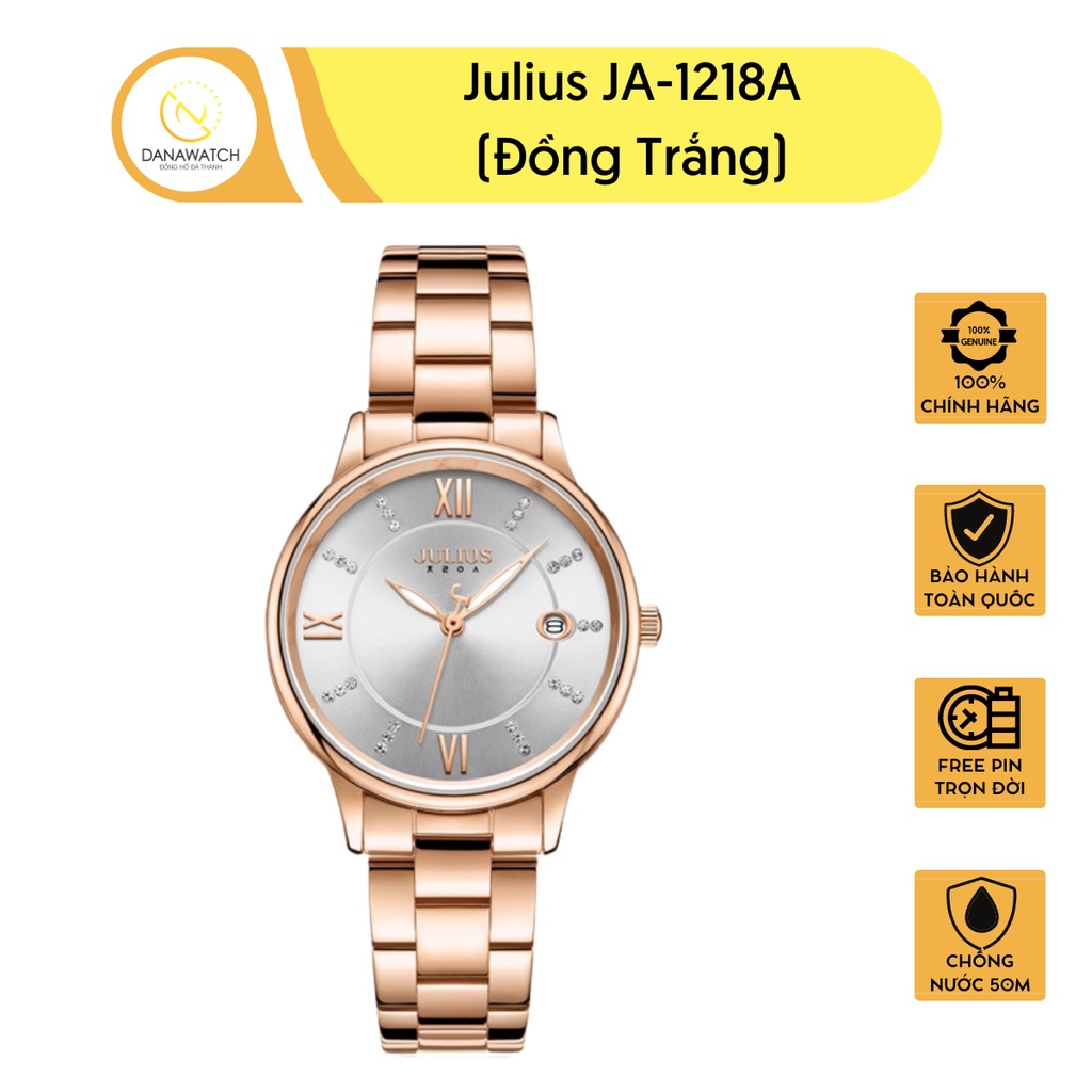 Đồng hồ nữ Julius JA-1218A thiết kế tinh tế thời trang màu đồng trắng thanh lịch phù hợp với mọi bạn nữ