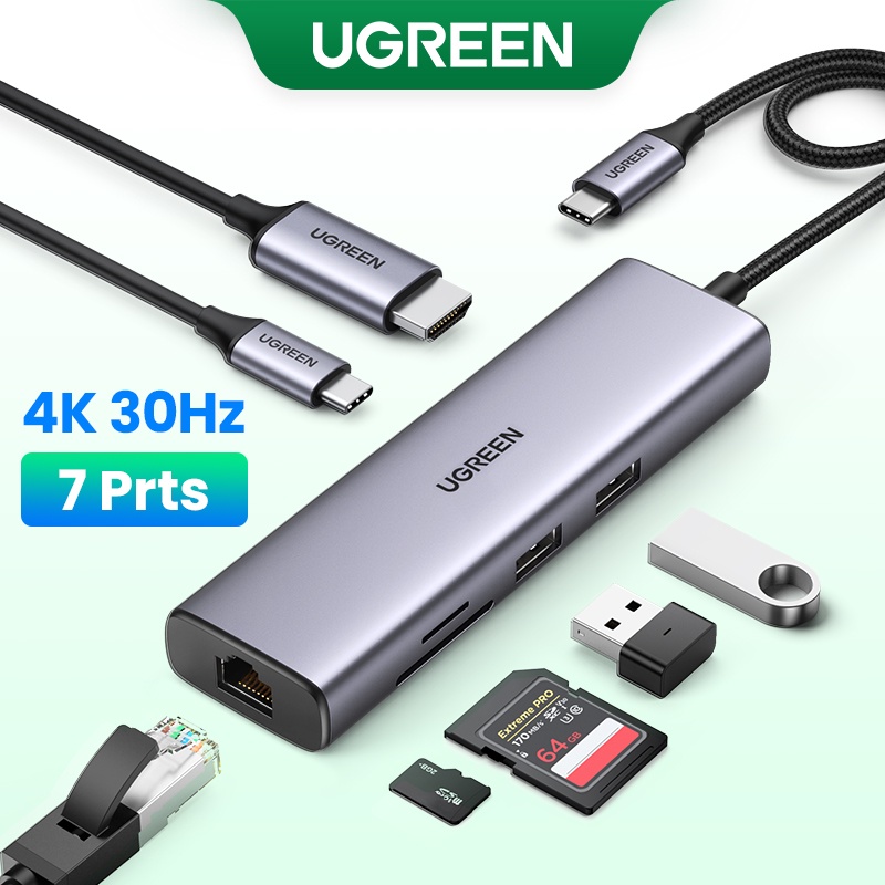 Hub UGREEN chia 7 cổng USB 4K 30Hz / 60Hz sang HDMI RJ45 PD