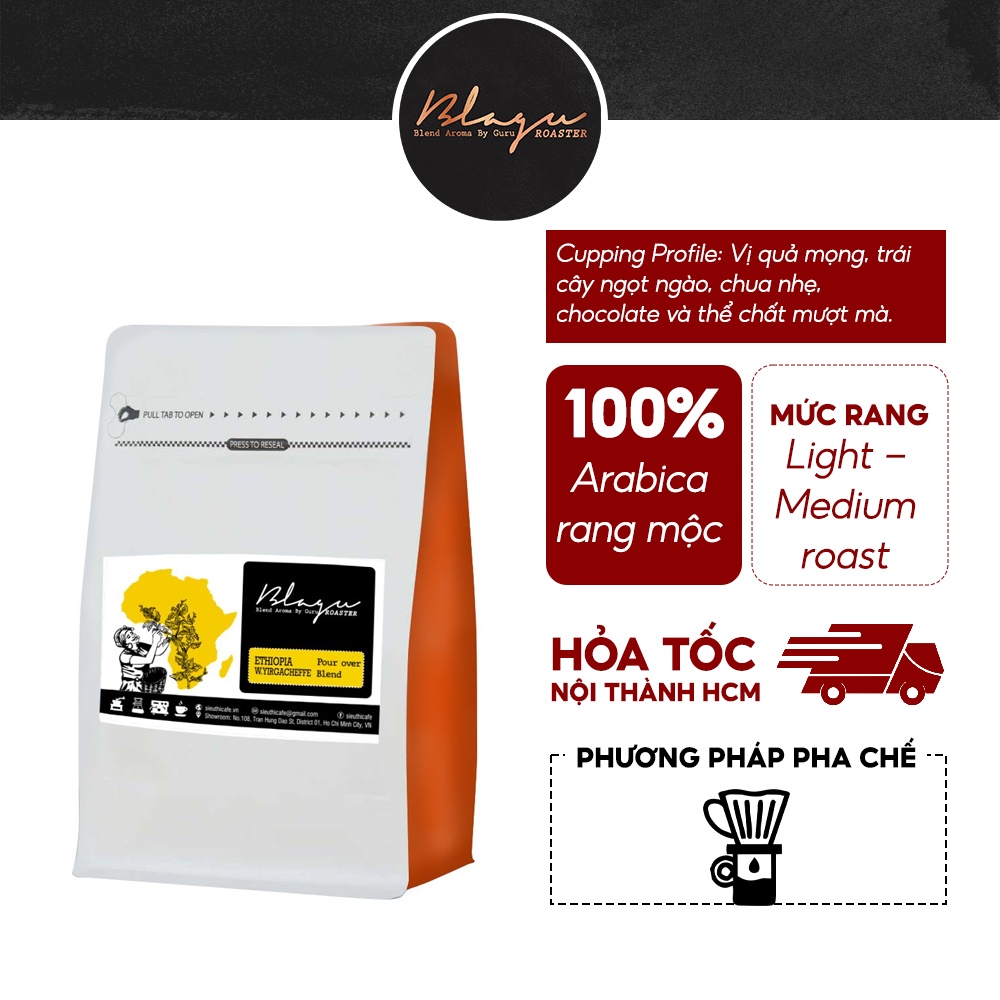 Cà phê Blagu hạt đã rang, Ethiopia W. Yirgacheffe | Dòng Cà Phê Đặc Sản | 100% Arabica - Heirloom | Light Medium 250g