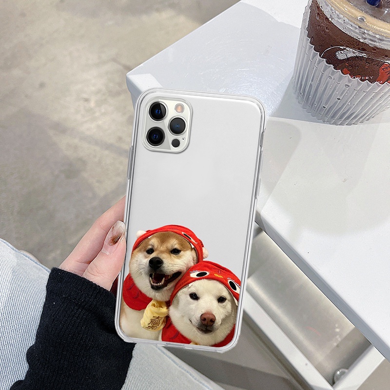 Ốp điện thoại iphone cặp đôi chó mũi dài mũ đỏ cute cạnh vuông cho 6/6splus/7/7plus/8/8plus/x/xr/xs/11/12/13/14/pro/max