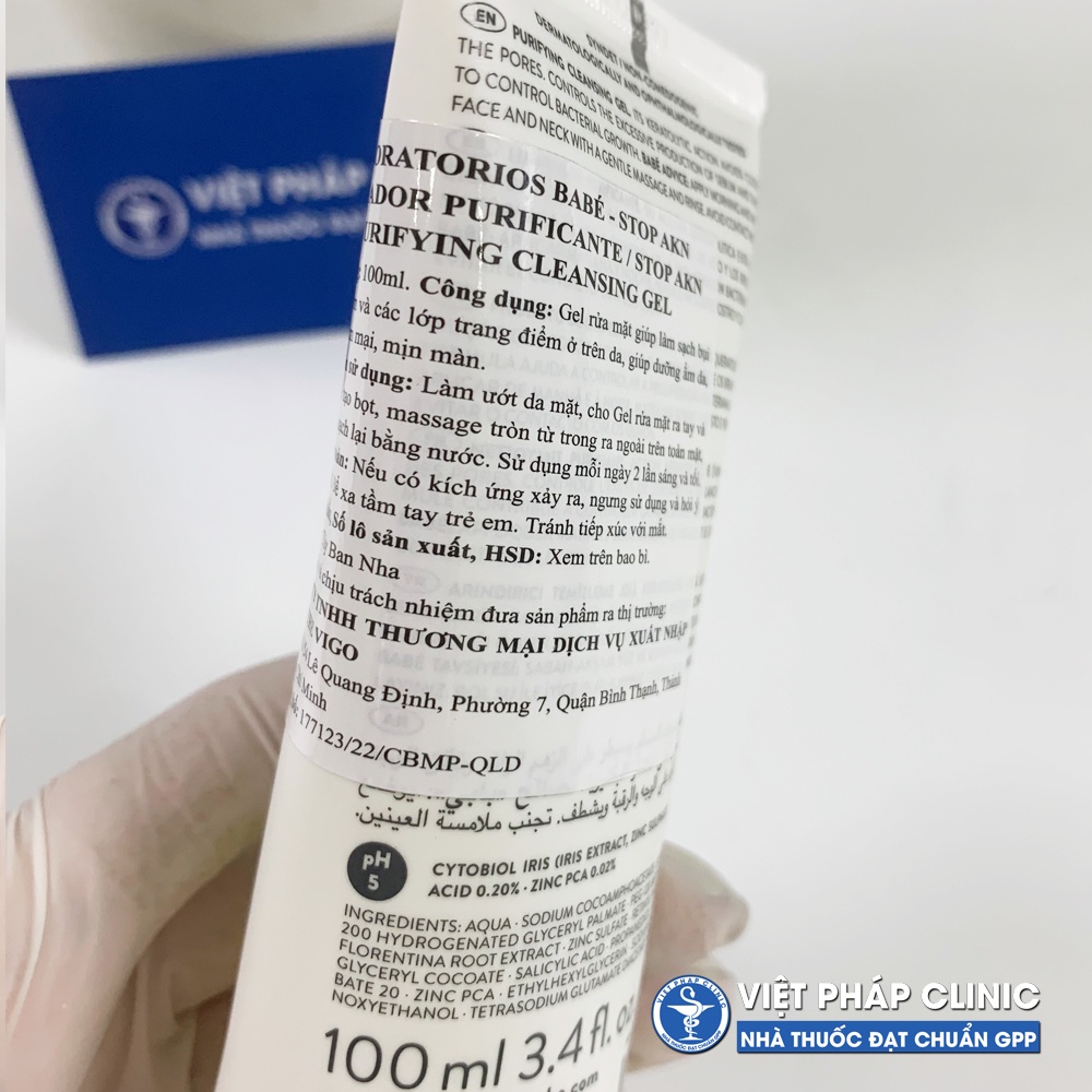 Sữa Rửa Mặt BaBe Gel Stop AKN Purifying Cleansing Gel Cho Da Dầu Mụn 100ml/200ml