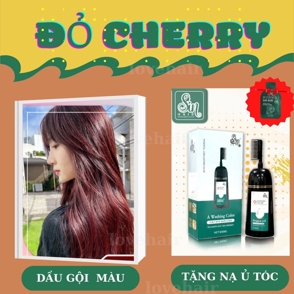 Dầu Gội Nhuộm Tóc Sin Hair Màu Đỏ Rượu, Lên Từ Nền Đen Tự Nhiên, Nền Càng Sáng Tóc Càng Ánh Đỏ- 500ml