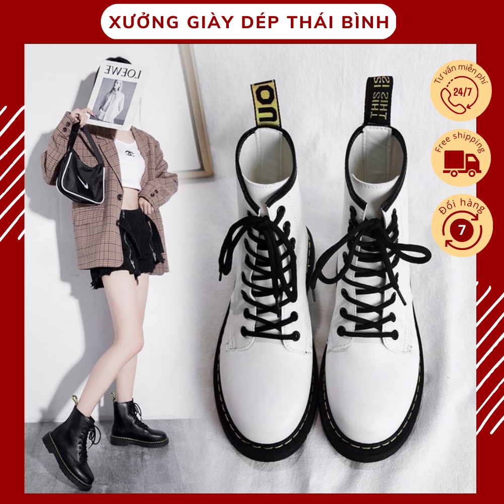Giày Bốt Phong Cách Ulzzang Cao Cổ 14cm Đế Dày Cao Buộc Dây Đen/Trắng Cá Tính Năng Động Trẻ Trung