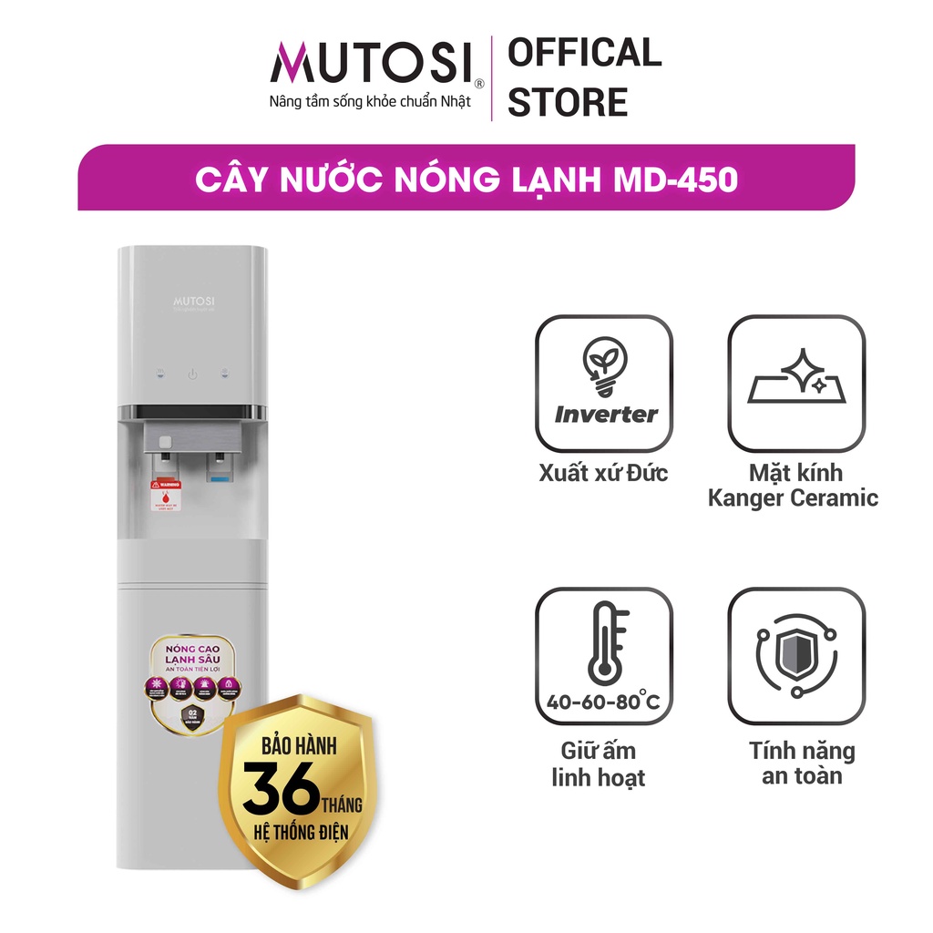 Cây nước nóng lạnh Mutosi MD-450 , vận hành cảnh báo thông minh, thiết kế tinh tế tiết kiệm diện tích