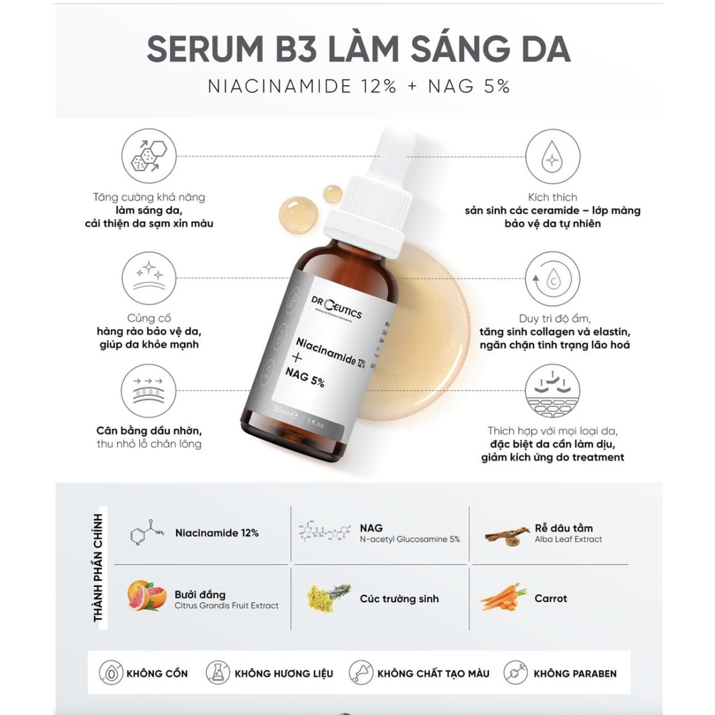 Serum Niacinamide 12% DrCeutics Giảm Thâm Sáng Da Kiềm Dầu - 30ml
