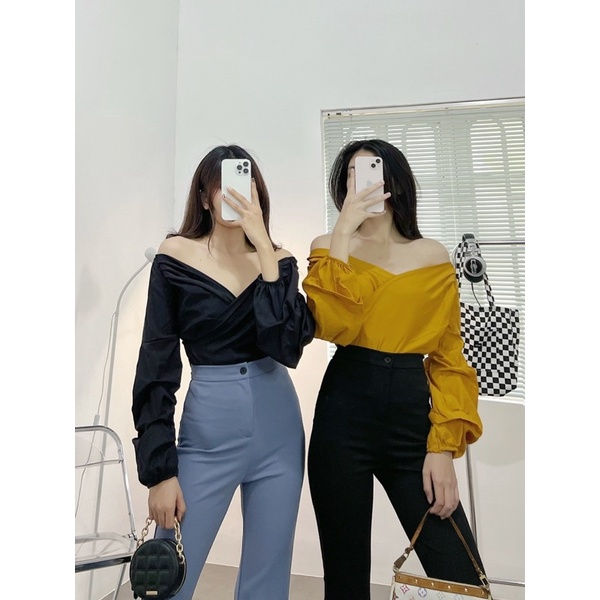 Áo bẹt vai tay tầng HHVINTAGE kate mềm
