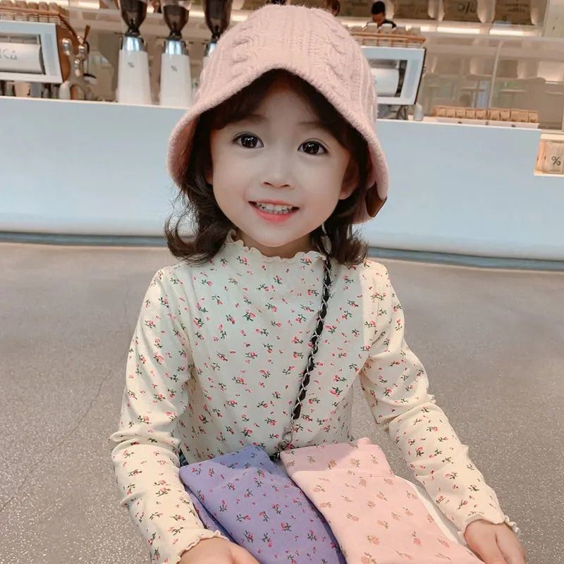 Áo Thun Cổ Lọ In Họa Tiết Hoa Xinh Xắn Cho Bé Gái Từ 1-6 Tuổi