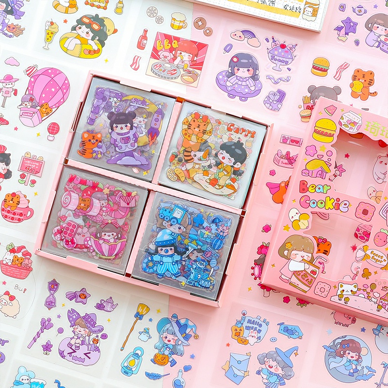 Miếng dán hình bé gái dễ thương Happy day chống thấm nước sticker trang trí sổ tay