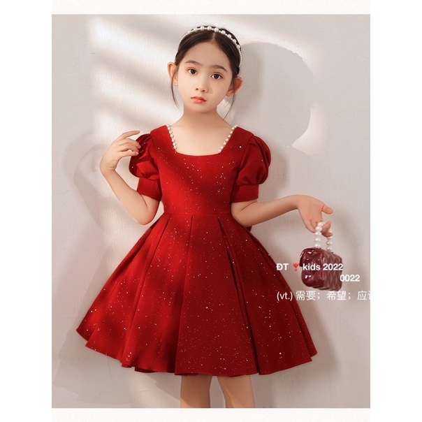 Váy nhung đỏ MINKYMOM, váy màu đỏ cho bé, váy nhung