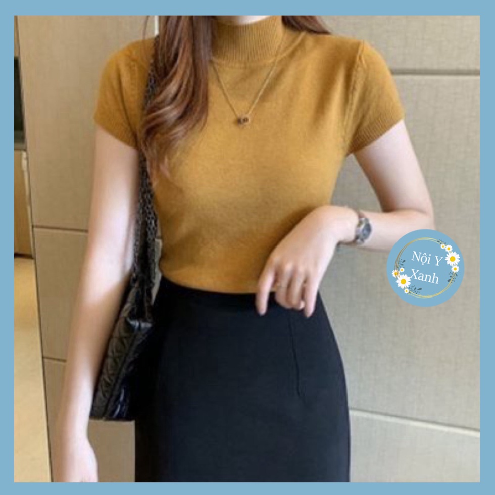 ÁO LEN NỮ CỔ BA PHÂN TAY NGẮN GIỮ NHIỆT CO GIÃN ÔM BODI hàng loai 1 nội y xanh -  chất đẹp