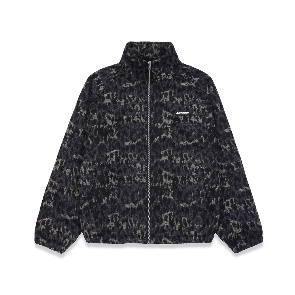 RIPOFFF Fleece Jacket - Black Leopard (Áo khoác lông tay dài màu da báo đen)
