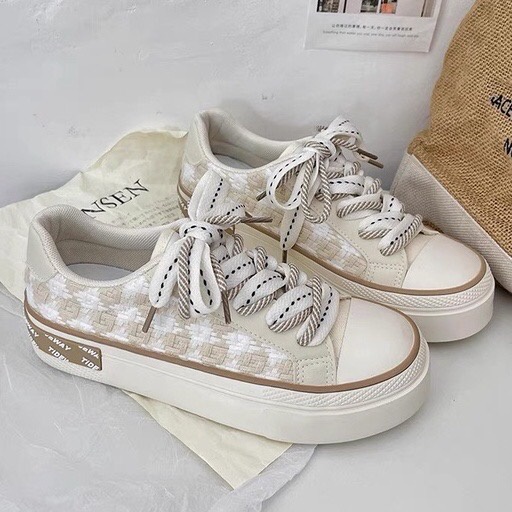Giày Nữ Thể Thao Độn Đế Phối Kẻ Caro Phong Cách Thể Thao Năng Động Cá Tính SHOPSIEURE88