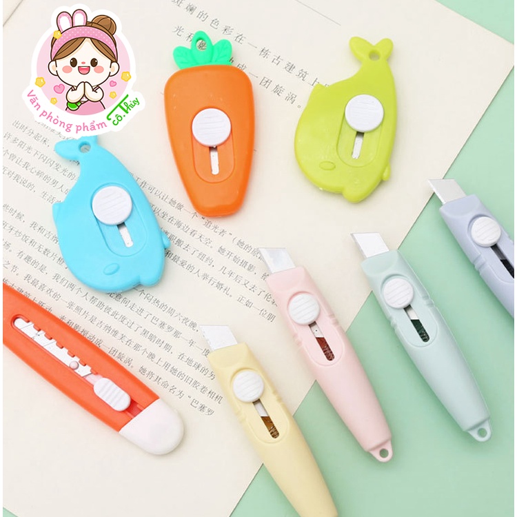 Dao tiện ích dao mini Dao Rọc Giấy Bỏ Túi Mini minh họa cá heo, cà rốt móc khoá cute