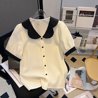 Áo Bigsize Nữ Mập Fashion Áo Kiểu Bigsize  Áo Trắng Xốp Cổ Đen Thiết Kế Thanh Lịch Đủ Size 50-90kg AO0032