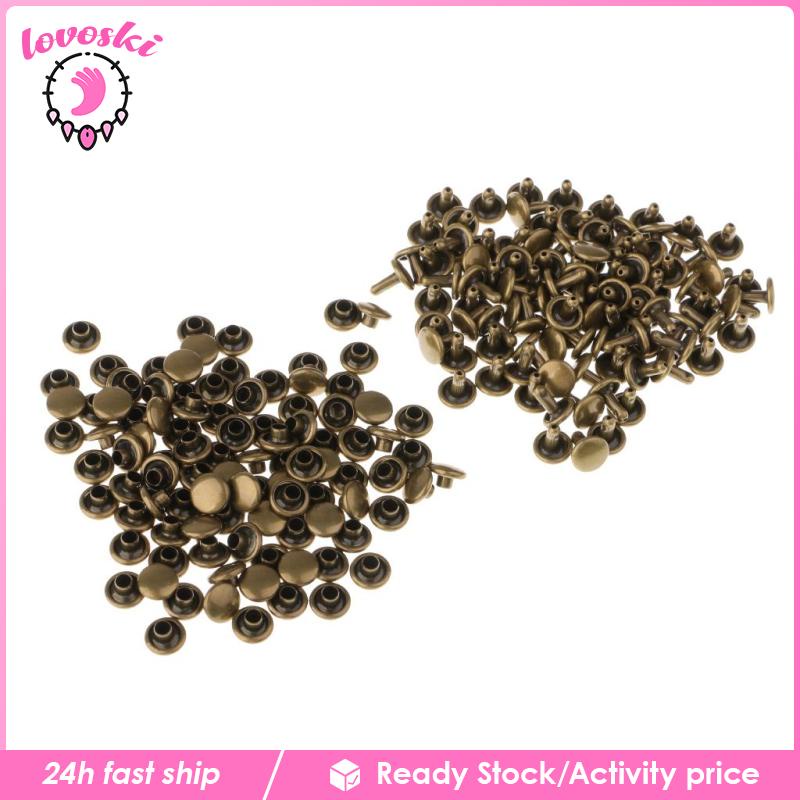 Set 100 đinh tán kim loại hai đầu 6mm/8mm/9mm/10mm dùng để làm đồ da DIY