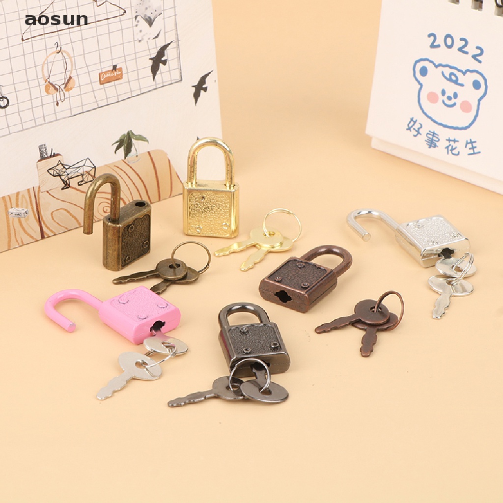 Aosun 1 Set Ổ Khóa Hành Lý Hình Chữ Nhật Kèm Chìa Khóa Cho Nhật Ký Sách Trang Sức Hộp EN