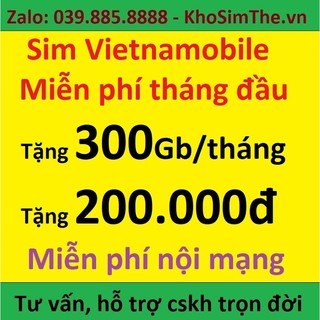 Sim DATA Vietnamobille Tặng 600Gb, tài khoản 400k, Miễn phí tháng đầu, Không giới hạn data