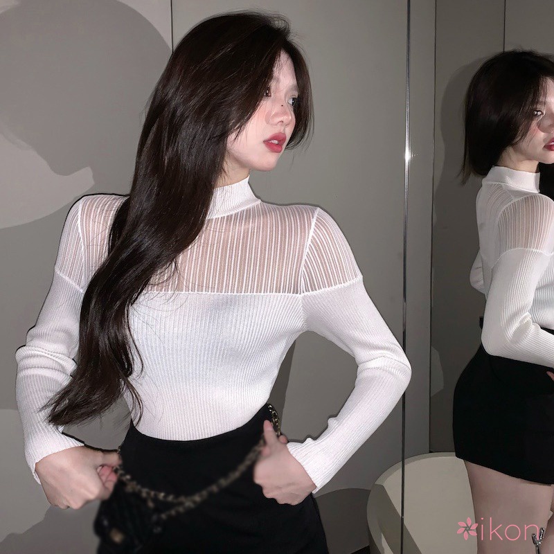 Áo Dệt Kim Nữ Cổ Lọ Dáng Ôm Gợi Cảm