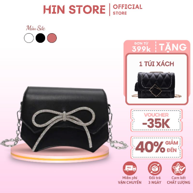 Túi xách đeo chéo nữ HIN STORE hình nơ đính đá sang trọng thời trang Hàn Quốc