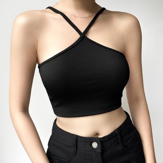 Áo croptop nữ cổ yếm cơ bản thun gân - BANHBEO A0352