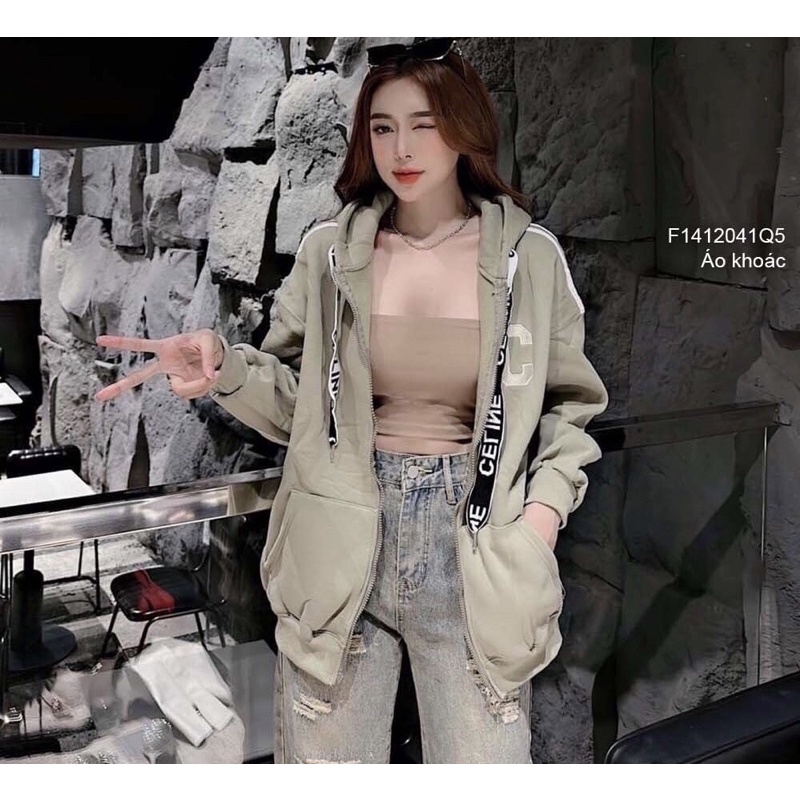 Áo khoác nỉ có nón tay dài phối viền sọc