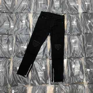 Quần Jean Streetwear Nam Rách Thủng Gối Khoá Zip Ống Dáng Slimfit