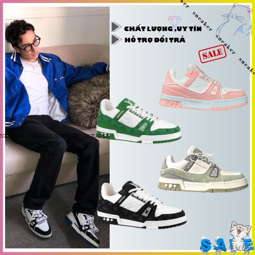 Giày Thể Thao Lv Trainer đen ,lv xanhlá Like hot 2022,Giày sneaker cao cấp LV Trainer dành cho nam nữ chuẩn 1:1 full pk