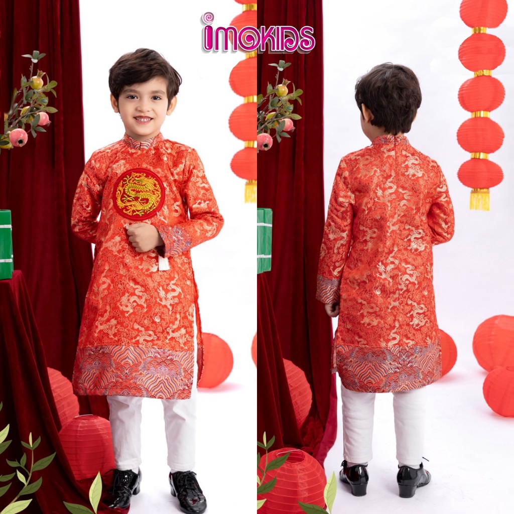 Áo dài bé trai June With Love, Oli River 10-30kg áo dài truyền thống cho bé màu đỏ, vàng, xanh