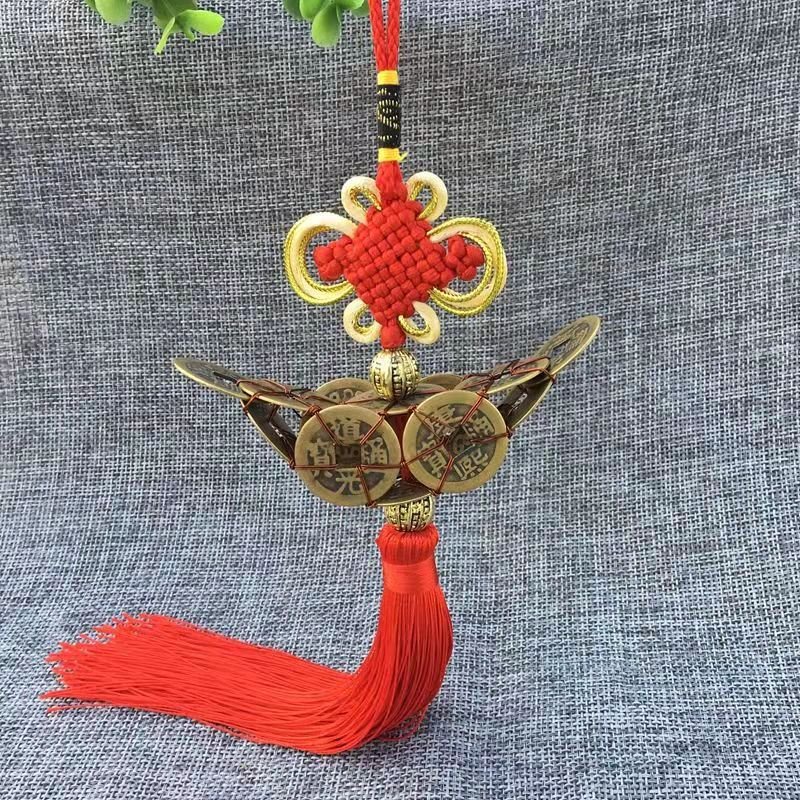 Đồng tâm gắn xu kết cầu treo xe ô tô may mắn trang trí phong cách cổ trang xinh xắn