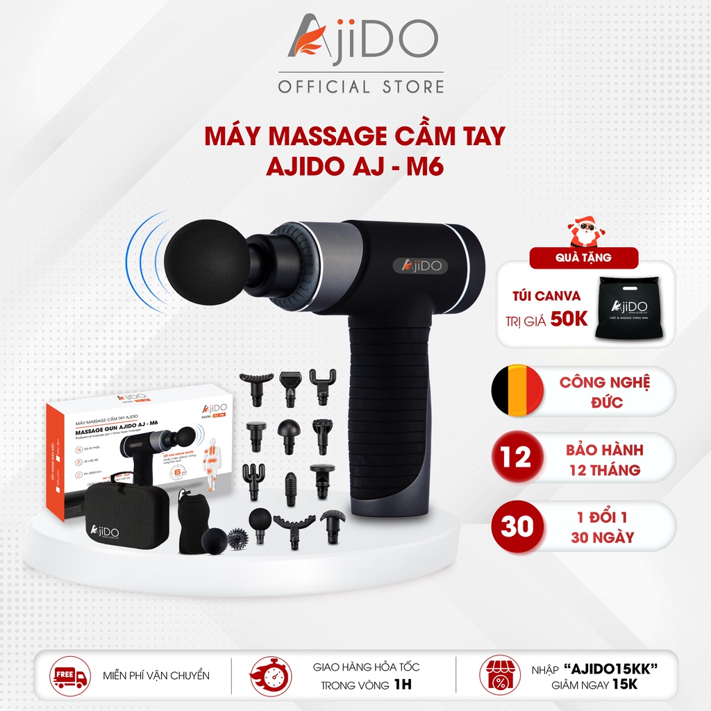 Máy Massage Cầm Tay AjiDO-M6, 17 Đầu Thay Thế, 30 Cấp Độ