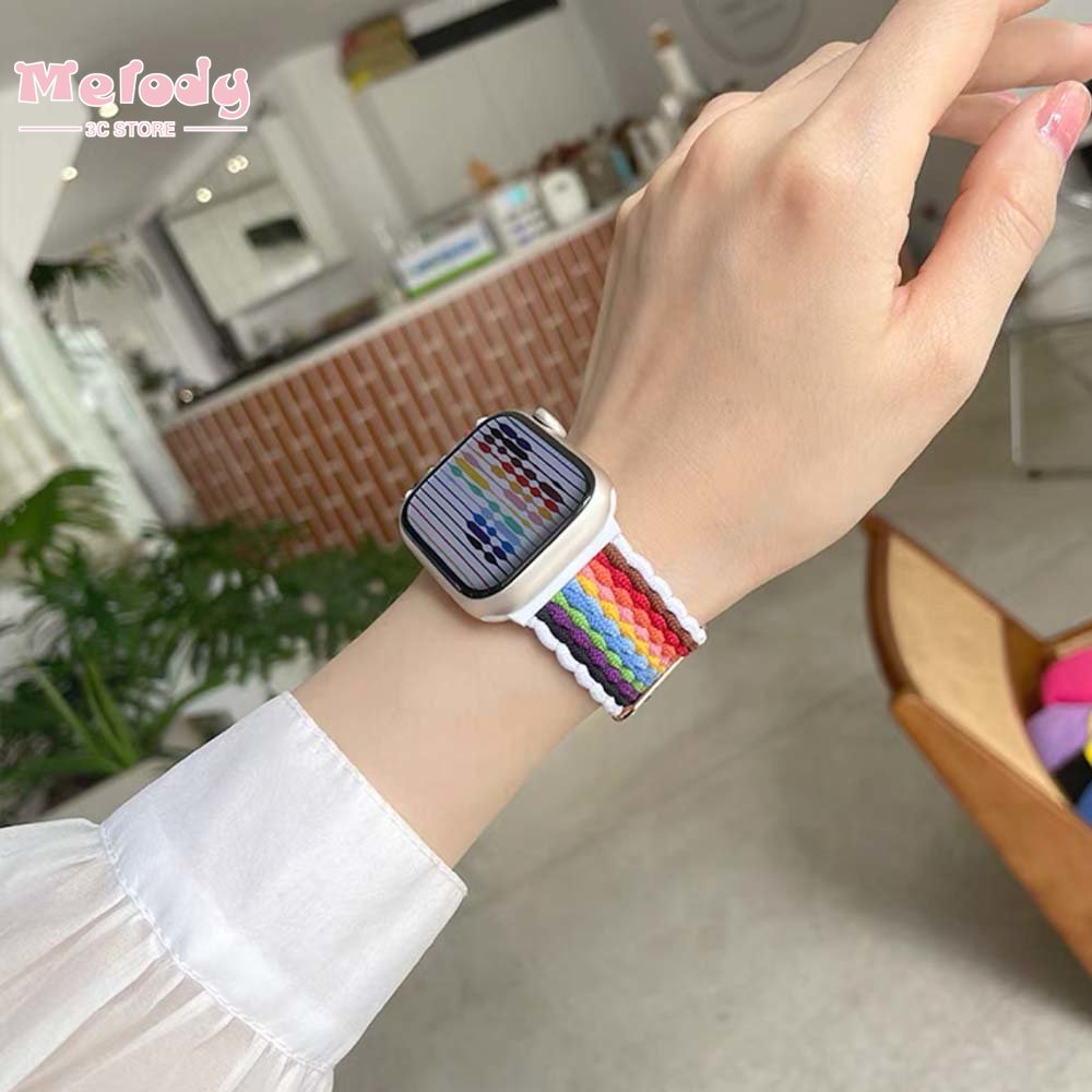 Dây Đeo Bằng Nylon Điều Chỉnh Được Màu Cầu Vồng Mới Cho Đồng Hồ Thông Minh iwatch 45 / 44 / 42 / 41 / 40 / 38mm 8 / 7 / 6 / 40 / 4