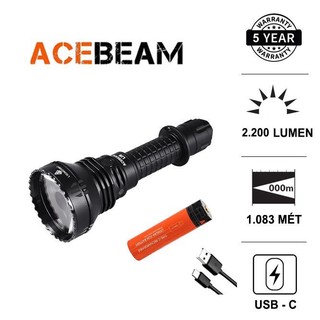 Đèn pin chiếu xa acebeam l19 v2 độ sáng 2200 lumen chiếu xa 1083m kèm pin sạc 21700 usb