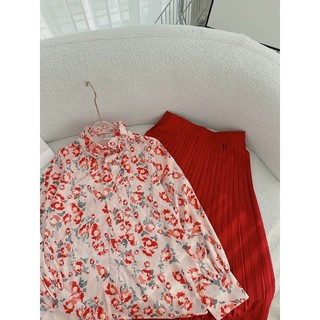 SET ÁO HOA CỔ SƠ MI CHÂN VÁY MIDI HOA