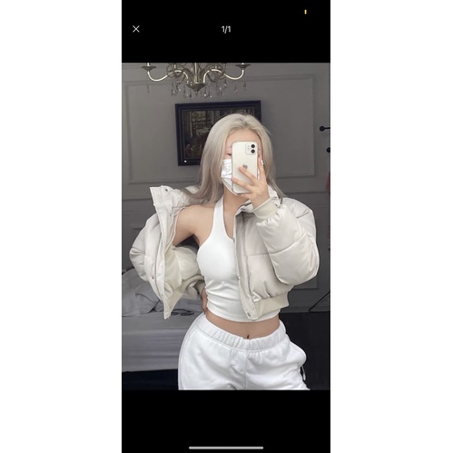 Áo phao croptop bo gấu cá tính