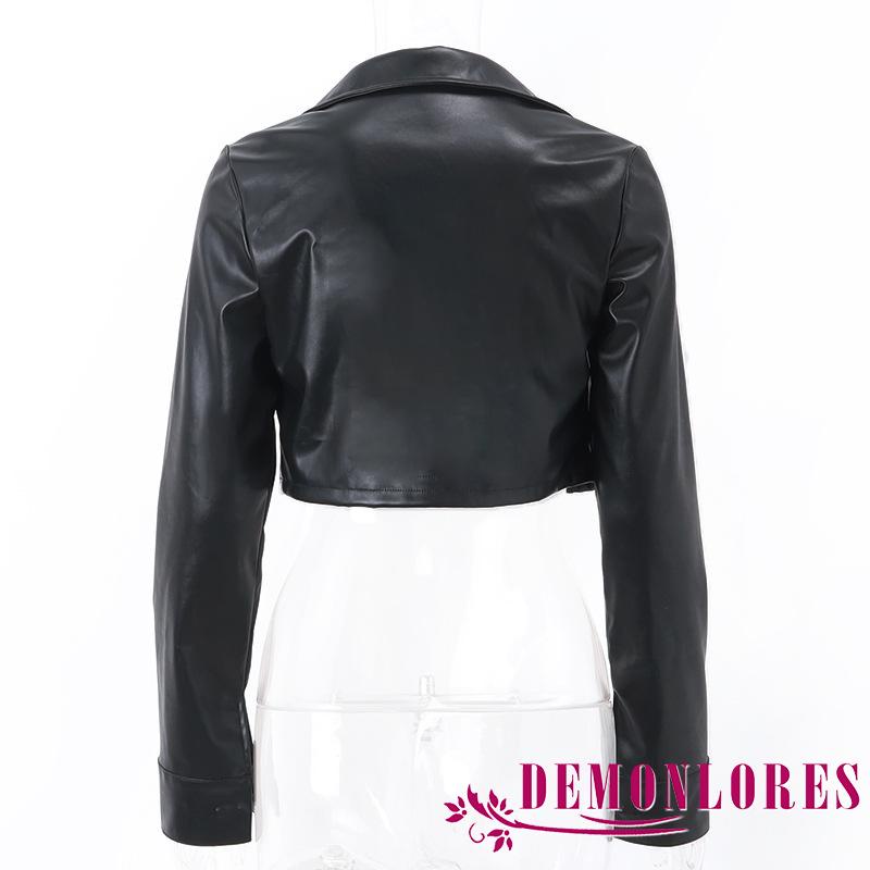Áo Khoác Da Crop Top Tay Dài Màu Trơn Cài Nút Thời Trang Mùa Thu Cho Nữ