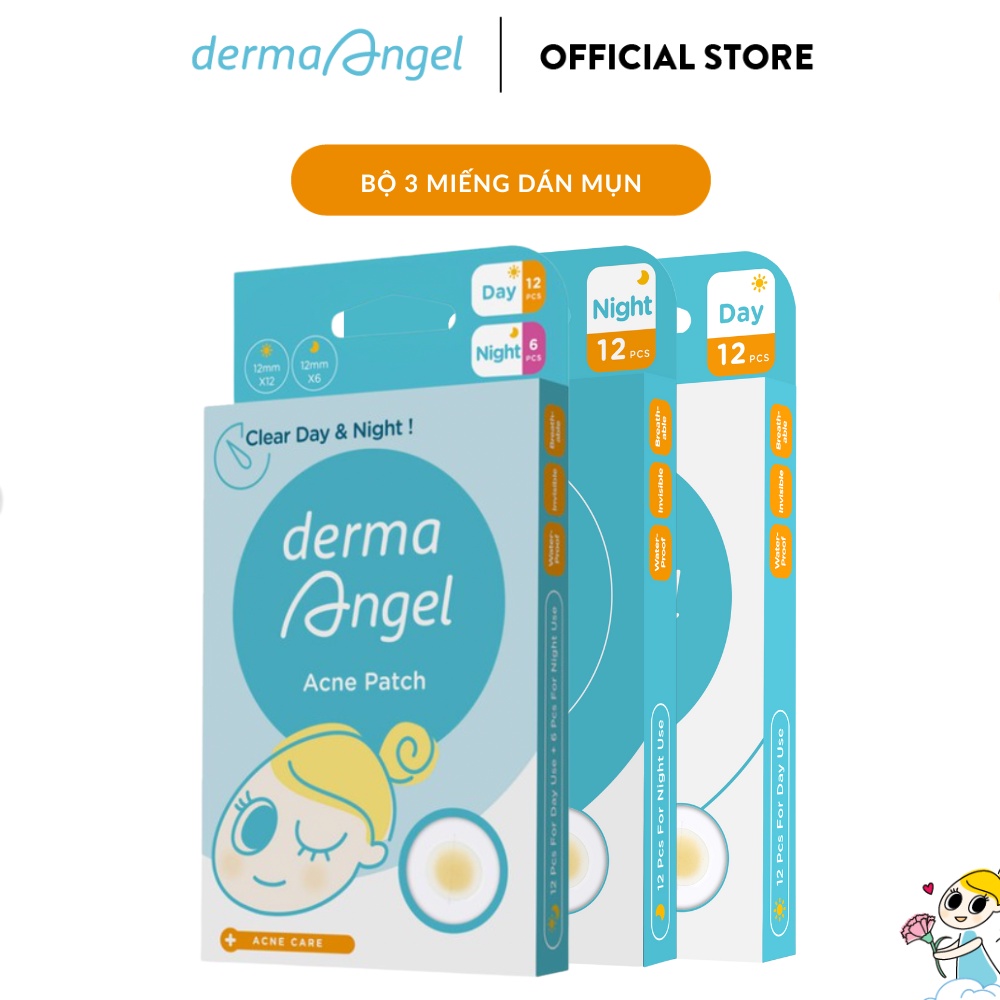 Combo 3 hộp miếng dán mụn Derma Angel (2 x 12 miếng và 18 miếng)