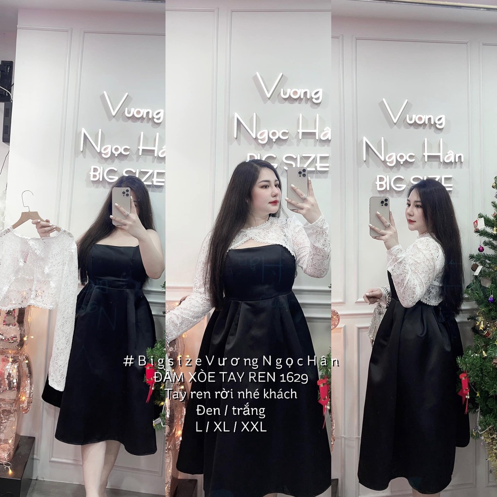 ( 60-90KG) ĐẦM XÒE 2 DÂY KÈM ÁO KHOÁC TAY REN 1629 BIGSIZE
