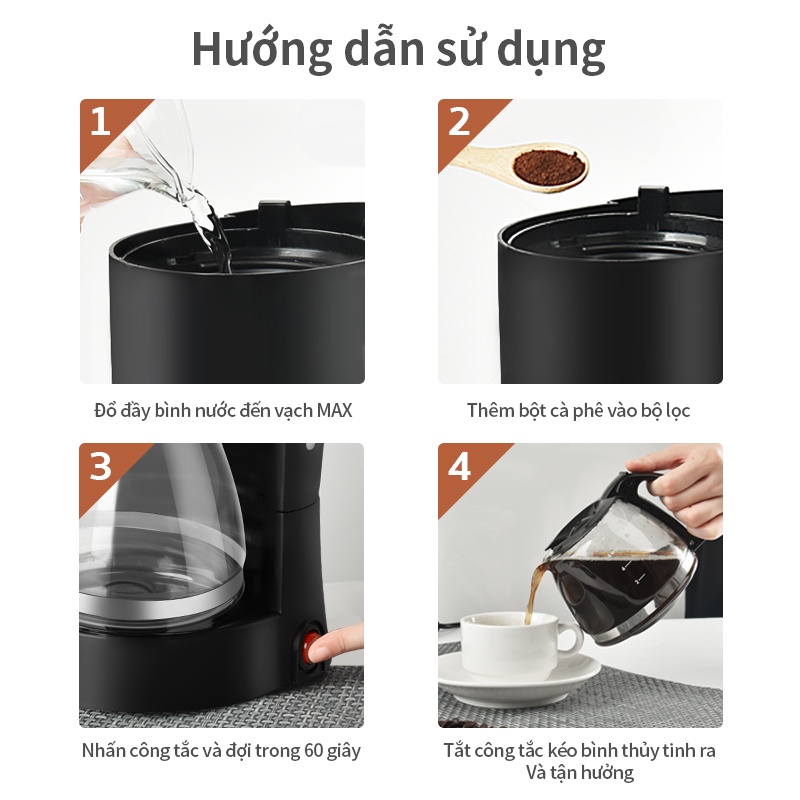 INSSA Máy pha cà phê nhỏ giọt của mỹ 600ml hoàn toàn tự động